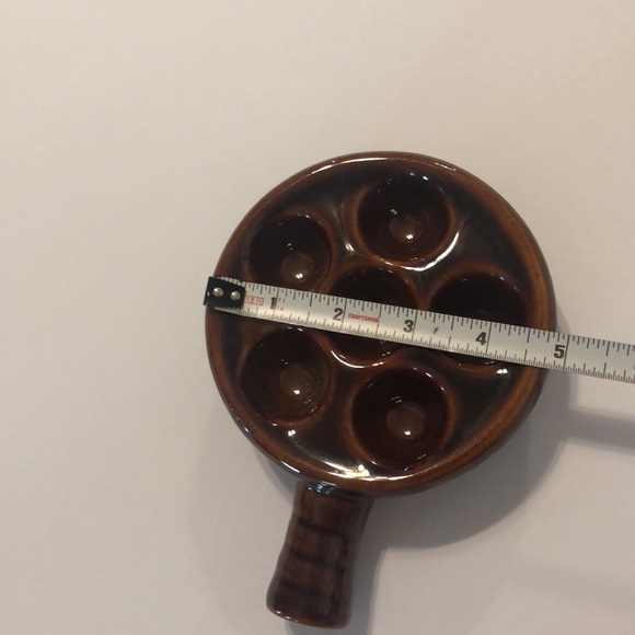 Ceramic Dark Brown Glazed Escargot Snail Baking Dishes w/ Handle Taiwan - Picture 4 of 5